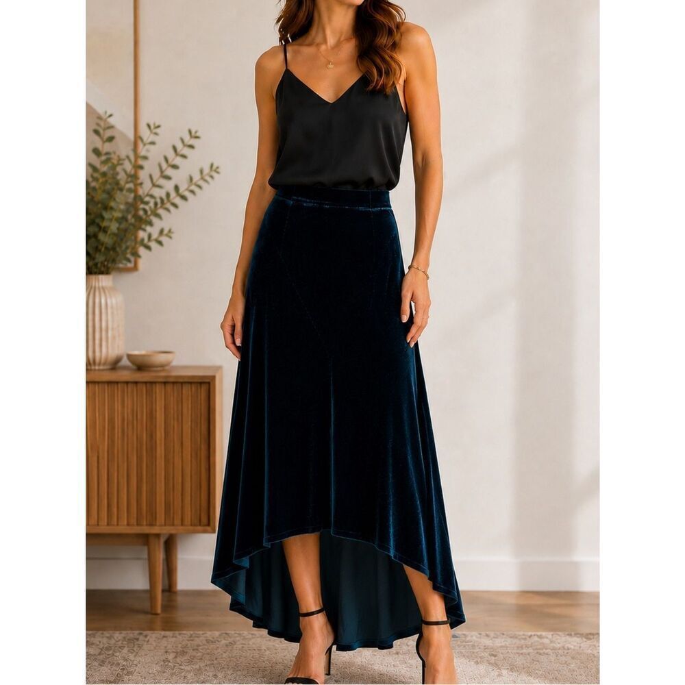 Johnny Was Vintage Elegant Velvet Maxi Gradient Teal Blue Skirt Size S